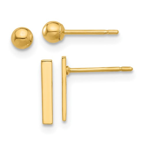 14k-polished-3mm-ball-and-bar-earring-set-SolomonJeweler-Wichita-KS-CustomJewelry