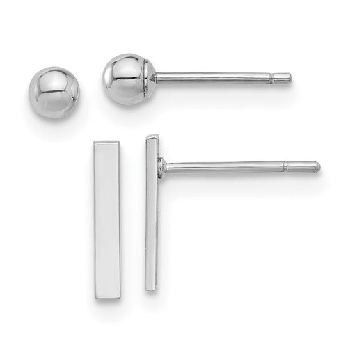 14k-white-gold-polished-3mm-ball-and-bar-earring-set-SolomonJeweler-Wichita-KS-CustomJewelry