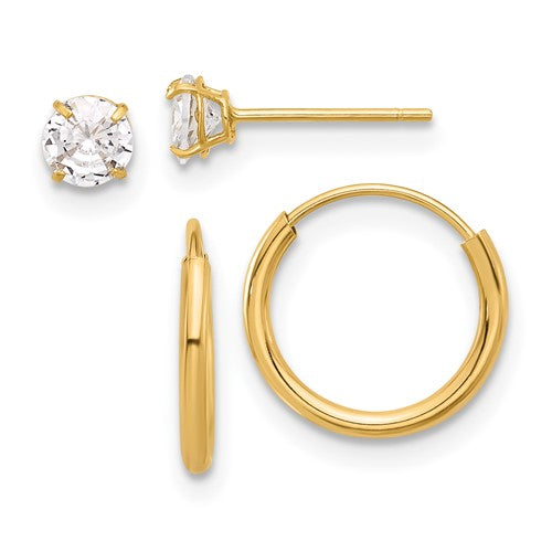 14k-polished-cz-studs-and-small-endless-hoop-earring-set-SolomonJeweler-Wichita-KS-CustomJewelry