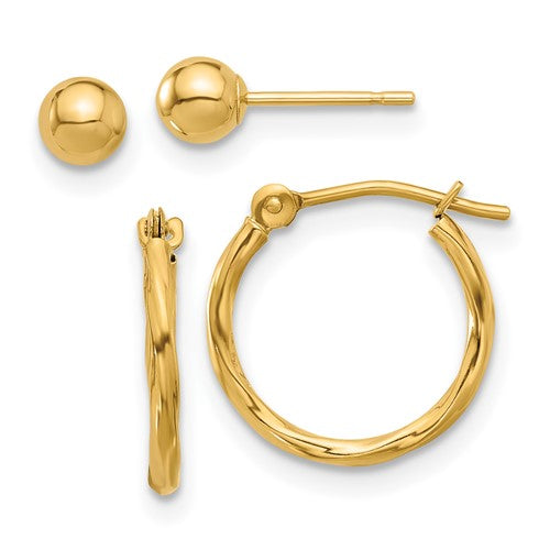 14k-polished-4mm-ball-and-twisted-hoop-earring-set-SolomonJeweler-Wichita-KS-CustomJewelry