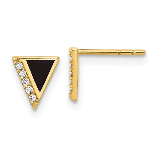 14k-cz-black-epoxy-triangle-post-earrings-SolomonJeweler-Wichita-KS-CustomJewelry