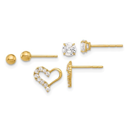 14k-polished-cz-ball-and-heart-post-earring-set-SolomonJeweler-Wichita-KS-CustomJewelry