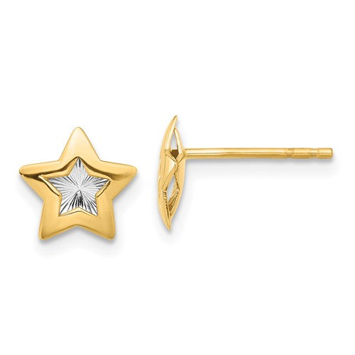 14k-with-rhodium-polished-and-textured-star-post-earrings-SolomonJeweler-Wichita-KS-CustomJewelry