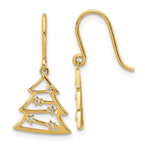 14k-polished-cz-christmas-tree-shepherd-hook-dangle-earrings-SolomonJeweler-Wichita-KS-CustomJewelry