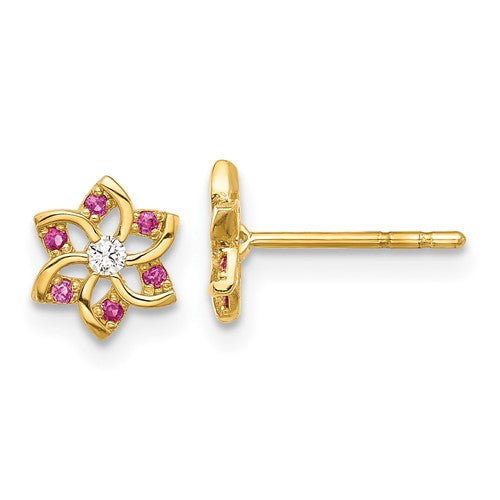 14k-polished-red-and-white-cz-flower-post-earrings-SolomonJeweler-Wichita-KS-CustomJewelry