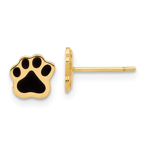 14k-polished-paw-with-black-enamel-post-earrings-SolomonJeweler-Wichita-KS-CustomJewelry