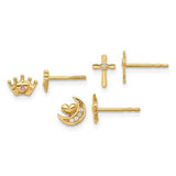 14k-polished-cz-moon-cross-and-crown-post-earring-set-SolomonJeweler-Wichita-KS-CustomJewelry