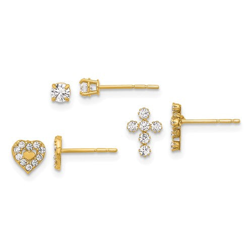 14k-polished-cz-cross-heart-and-stud-post-earring-set-SolomonJeweler-Wichita-KS-CustomJewelry