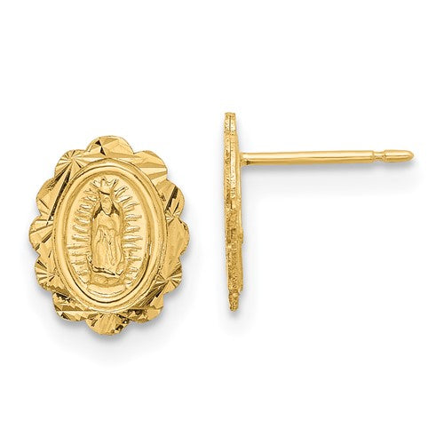 14k-diamond-cut-miraculous-medal-post-earrings-SolomonJeweler-Wichita-KS-CustomJewelry