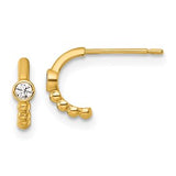 14k gold polished and beaded CZ post C-hoop earrings with hoop design and sparkling cubic zirconia stones.