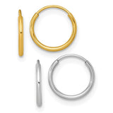 Set of two 14k two-tone endless hoop earrings, 1mm diameter, stylish jewelry by Solomon Jewelers.