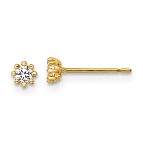 14k-polished-and-beaded-round-cz-post-earrings-SolomonJeweler-Wichita-KS-CustomJewelry