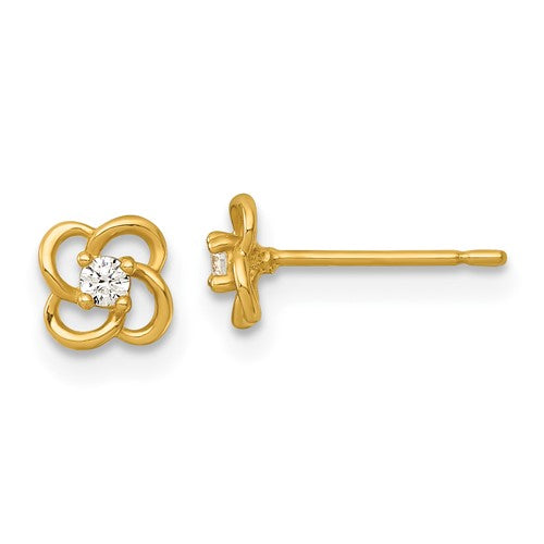 14k-polished-cz-flower-post-earrings-SolomonJeweler-Wichita-KS-CustomJewelry