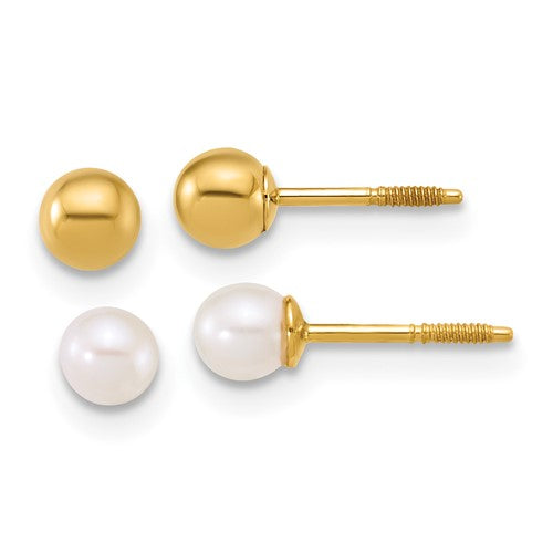 14k-polished-ball-and-3-4mm-fwc-pearl-screwback-set-of-2-earrings-SolomonJeweler-Wichita-KS-CustomJewelry