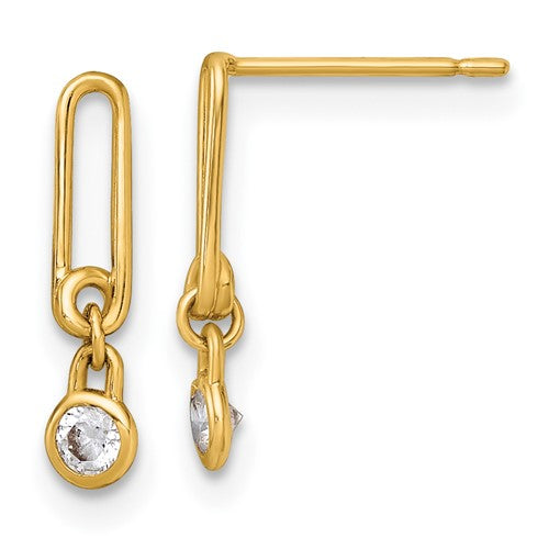 14k-polished-cz-paperclip-link-post-dangle-earrings-SolomonJeweler-Wichita-KS-CustomJewelry