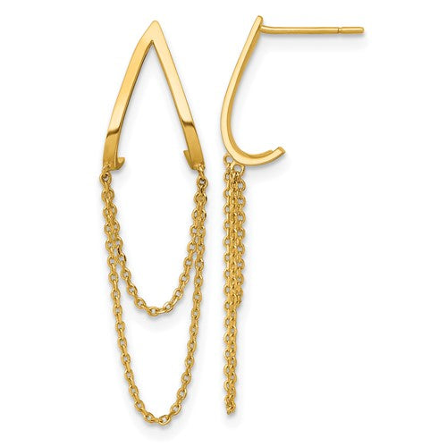 14k-polished-v-design-with-dangle-chain-post-earrings-SolomonJeweler-Wichita-KS-CustomJewelry