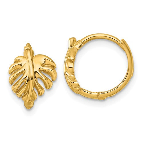 14k-polished-monstera-leaf-hinged-round-hoop-earrings-SolomonJeweler-Wichita-KS-CustomJewelry