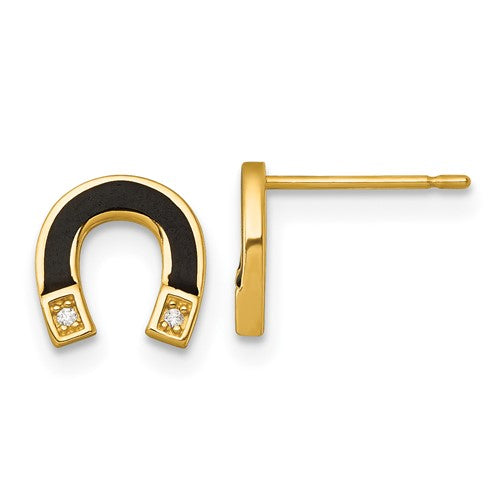 14k-polished-black-enamel-and-cz-horseshoe-post-earrings-SolomonJeweler-Wichita-KS-CustomJewelry