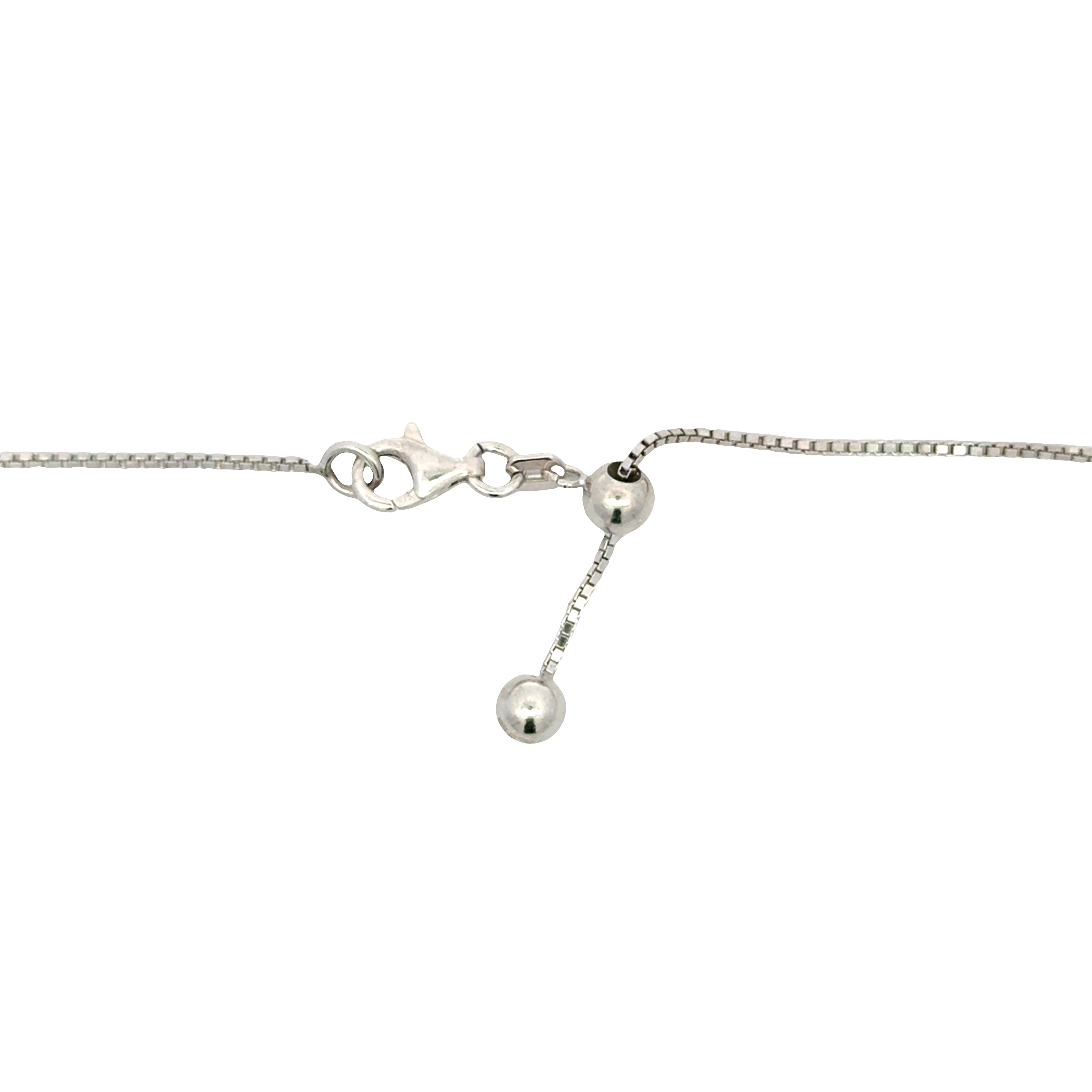 Silver box chain necklace with adjustable length and sleek minimal pendant, crafted by Solomon Jewelers.