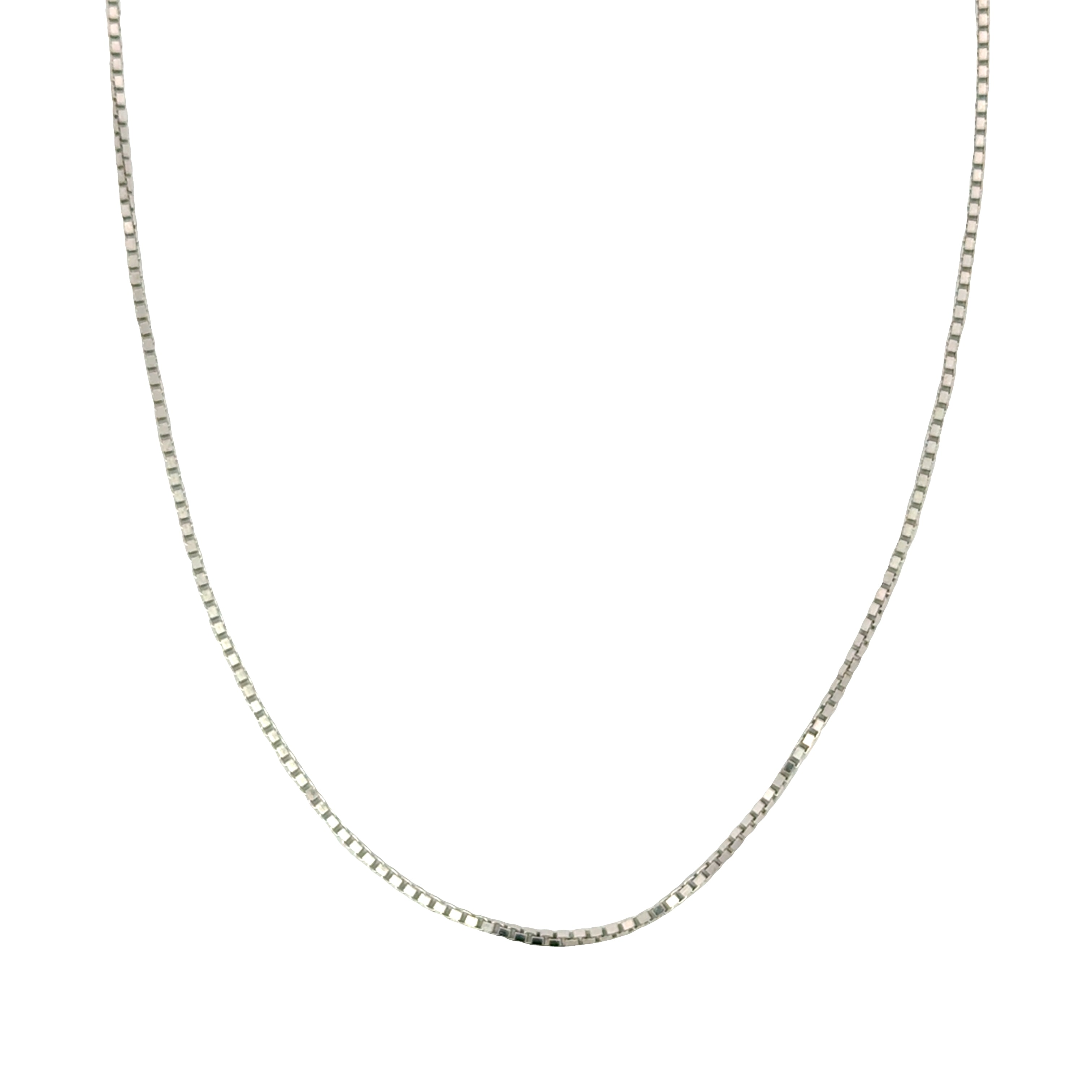 Adjustable 0.9mm sterling silver box chain with sleek minimal pendant, featuring a delicate, shiny silver jewelry design.