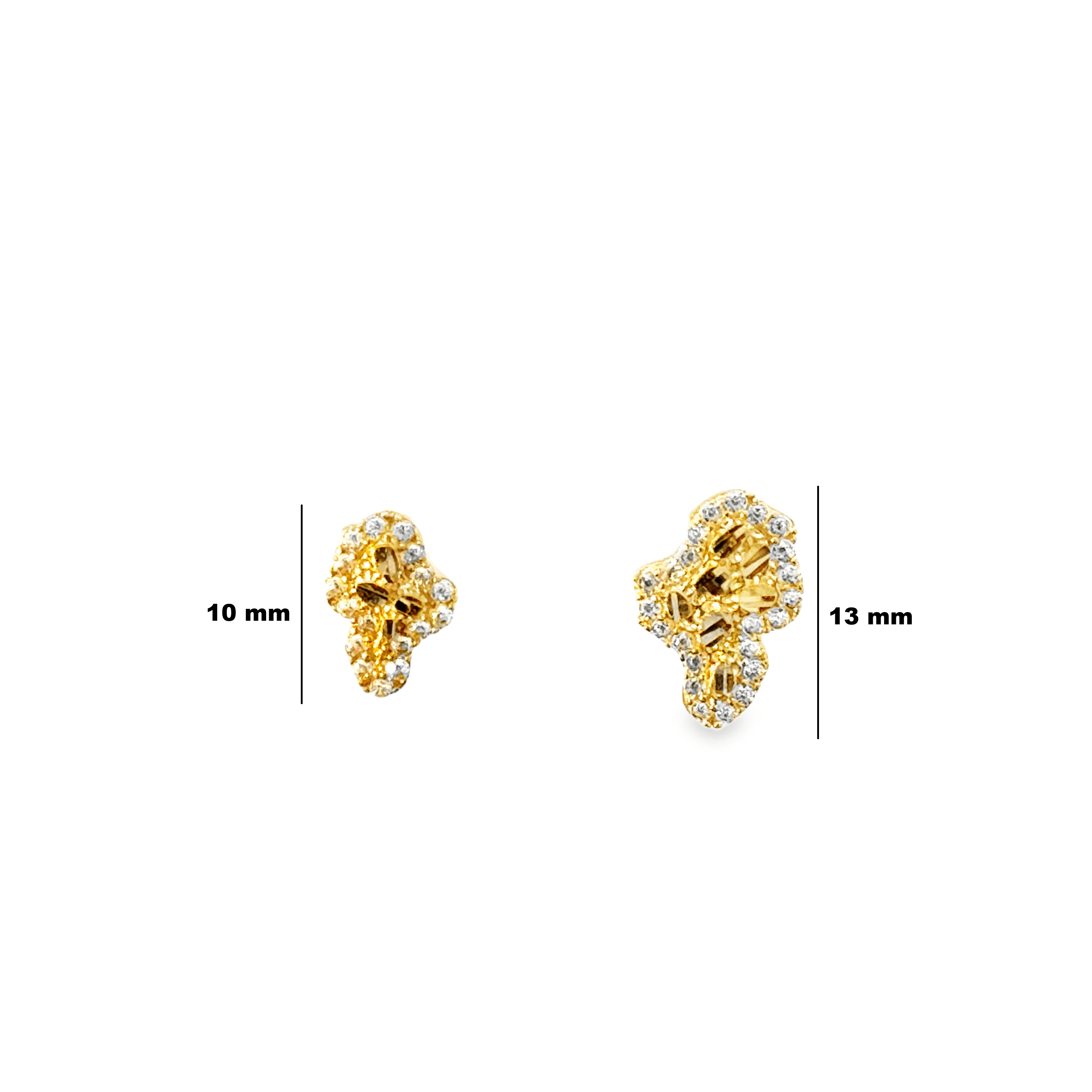 10 Karat yellow gold Africa-shaped nugget earrings featuring textured, organic design with post back closure.