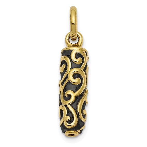 Gold cylinder pendant with ash holder, 10 karat yellow gold, sleek urn necklace design from Solomon Jewelers.