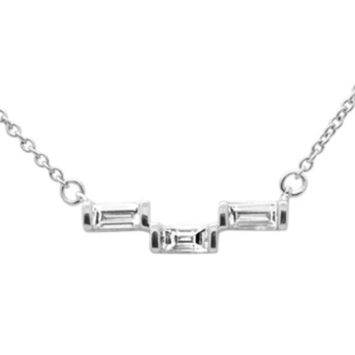 14KT white Gold Baguette Diamond Bar Necklace Pendant