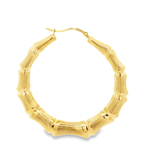 Yellow gold bamboo hoop earrings with a textured bamboo-link design from Solomon Jewelers
