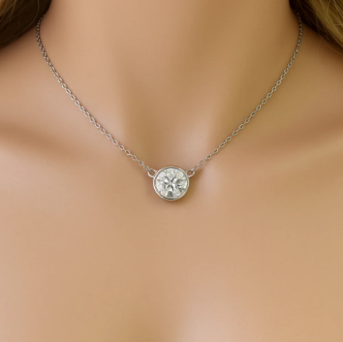 14KT gold minimalist diamond necklace close-up