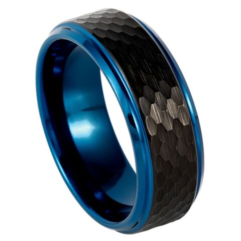 Tungsten Black Hammered Center with Blue Stepped Edge
