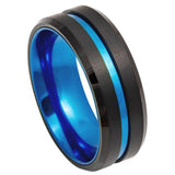 Black Tungsten Wedding Band with Blue Accent Channel and Blue Interior