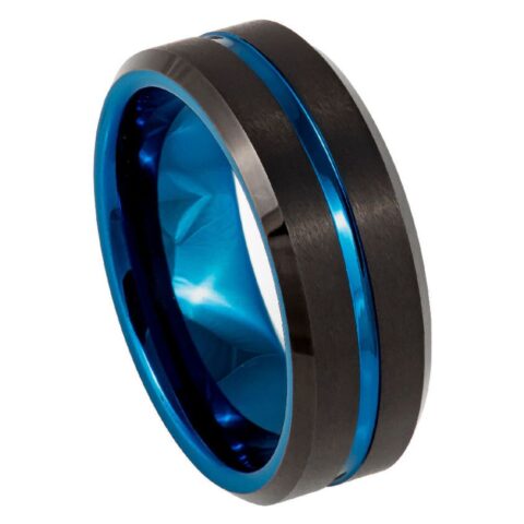 Black IP Brushed with Blue IP Plated Grooved Center – 8mm