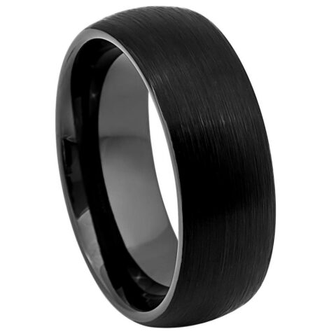 Tungsten Ring Brushed Black IP Plated Classic Domed Band