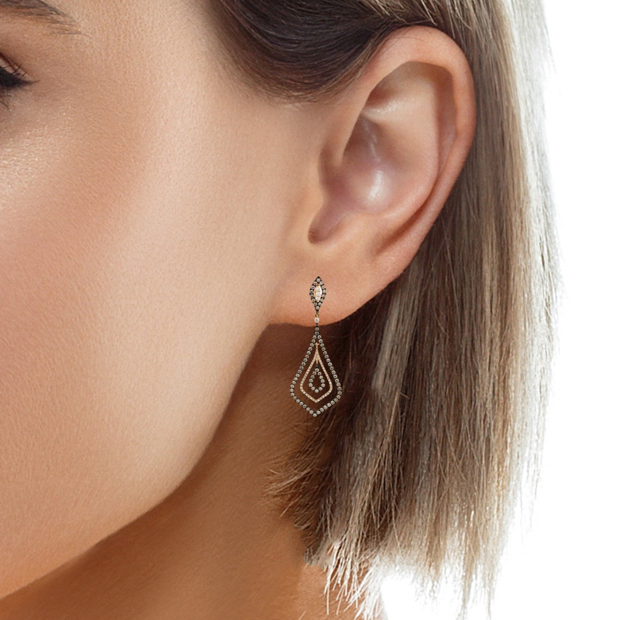 Luxury Statement Diamond Drop Earrings 14K Gold