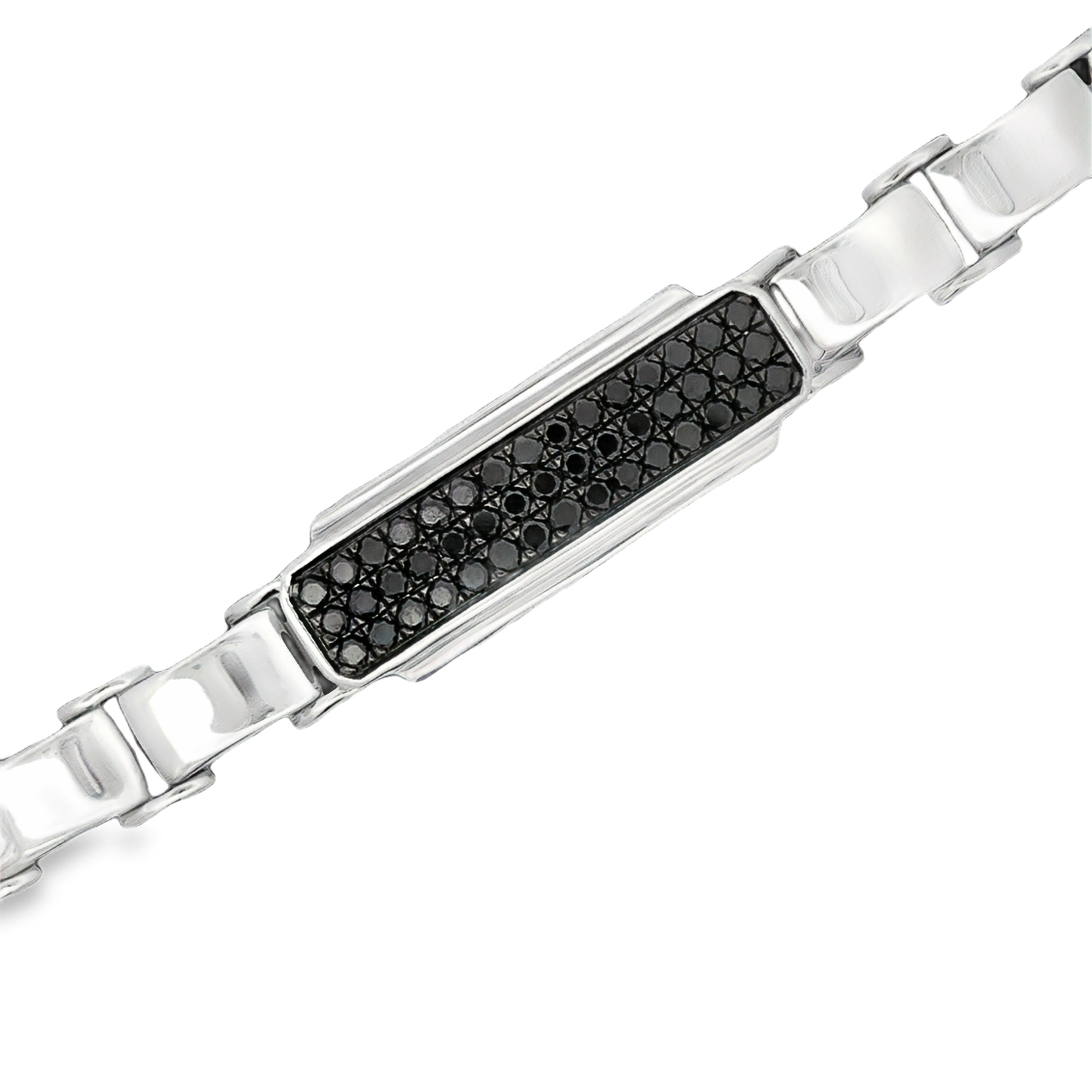 Black diamond men's bracelet in sterling silver with modern link design, featuring 2.5 carats total weight.