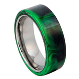 Green and black ring with metallic core on a white background