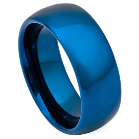 Tungsten Ring Domed Blue IP Plated Shiny Finish Band availabel at Solomon Jeweler Kansas.