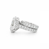14K Gold Oval Lab Diamond Bridal Ring with hidden halo and pave set band