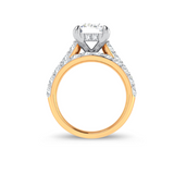 yellow gold emerald cut lab diamond solitaire bridal ring with hidden halo
