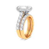 14K two-tone lab diamond solitaire bridal set with hidden halo
