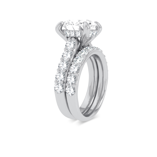side view of 5 carat hidden halo bridal ring in 14karat white gold at solomon jeweler