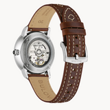 Echoing Stetson’s legendary style and attention to detail, its silver-tone stainless steel case is elevated with a sapphire crystal and an onion crown with a black onyx cabochon.