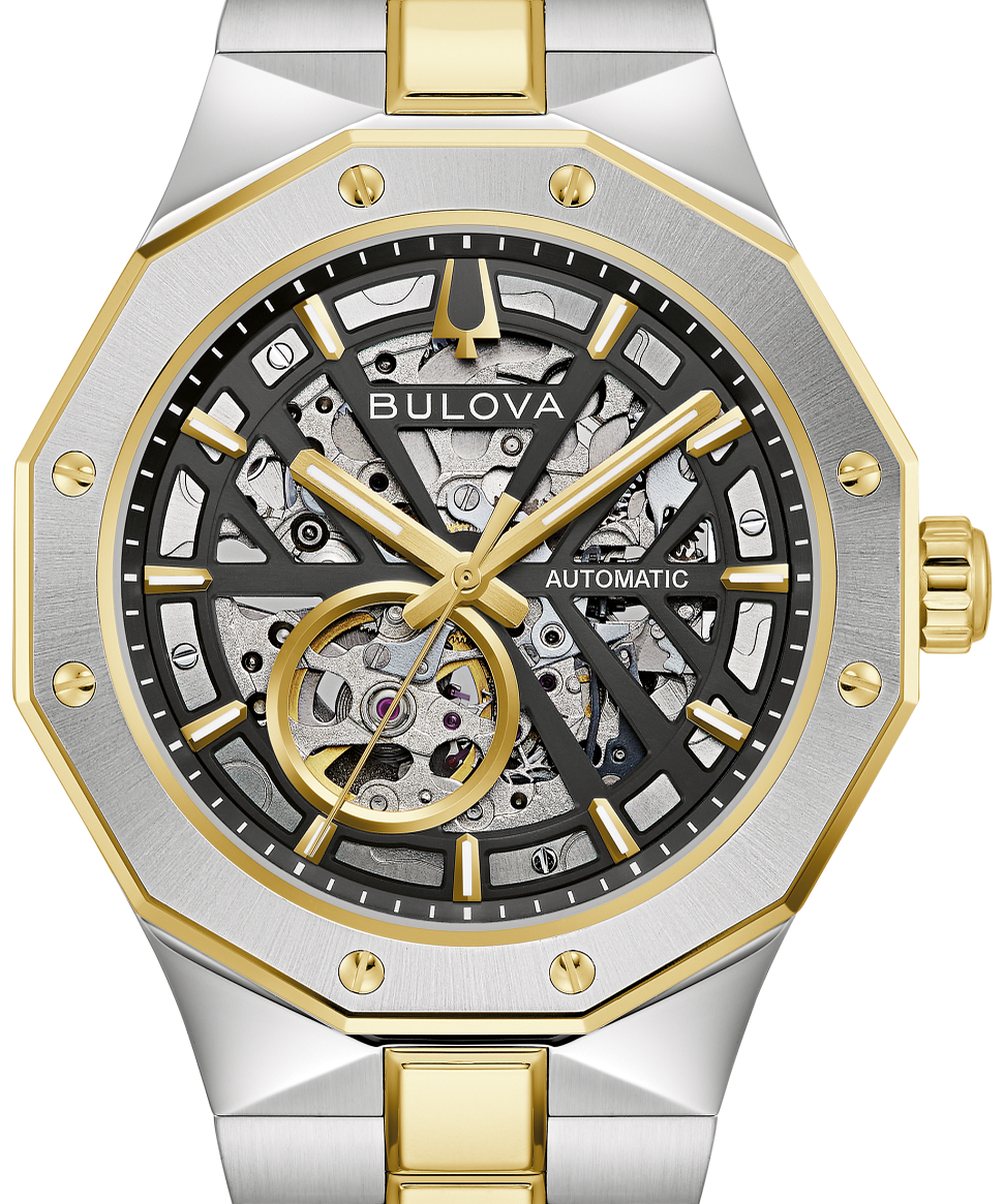 This Bulova men’s watch from the Prestige collection balances bold design with a refined presence.