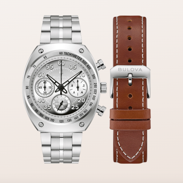 The new Bulova men’s Limited Edition Shelby Racer is inspired by the 50th Anniversary Aluminum Edition Daytona Coupe