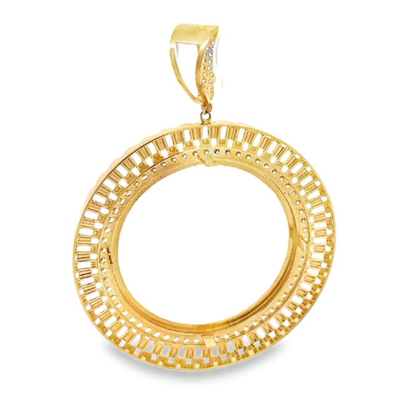 10K Yellow Gold Coin Bezel with CZ Accents (Fits 50 Pesos Coin) - Solomon Jewelers