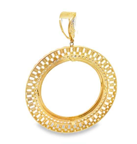 10K Yellow Gold Coin Bezel with CZ Accents (Fits 50 Pesos Coin) - Solomon Jewelers