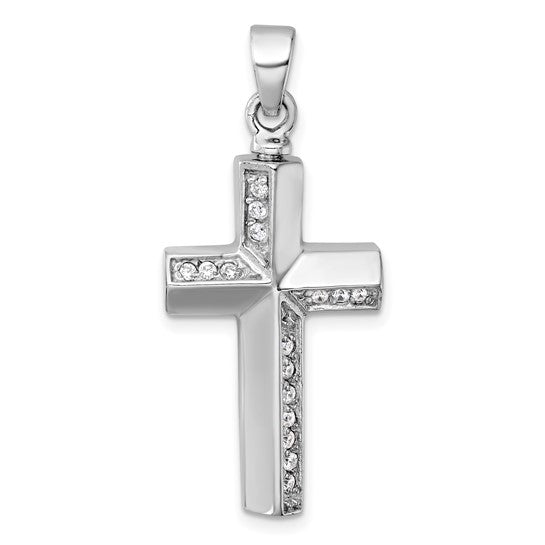 Sterling silver cross ash holder urn pendant designed to hold a small portion of ashes. A timeless memorial necklace for remembrance and comfort.