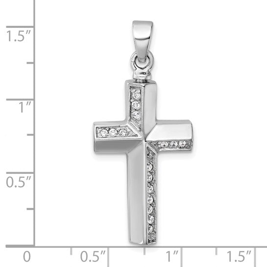 Sterling silver cross ash holder urn pendant designed to hold a small portion of ashes. A timeless memorial necklace for remembrance and comfort.