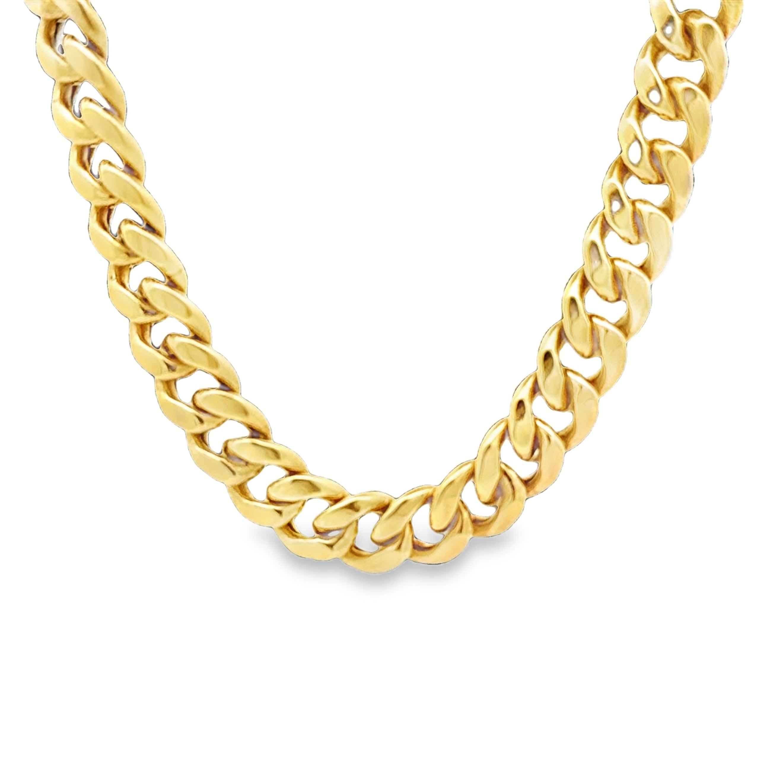 10K semi-solid Cuban link chain necklace in yellow gold by Solomon Jeweler