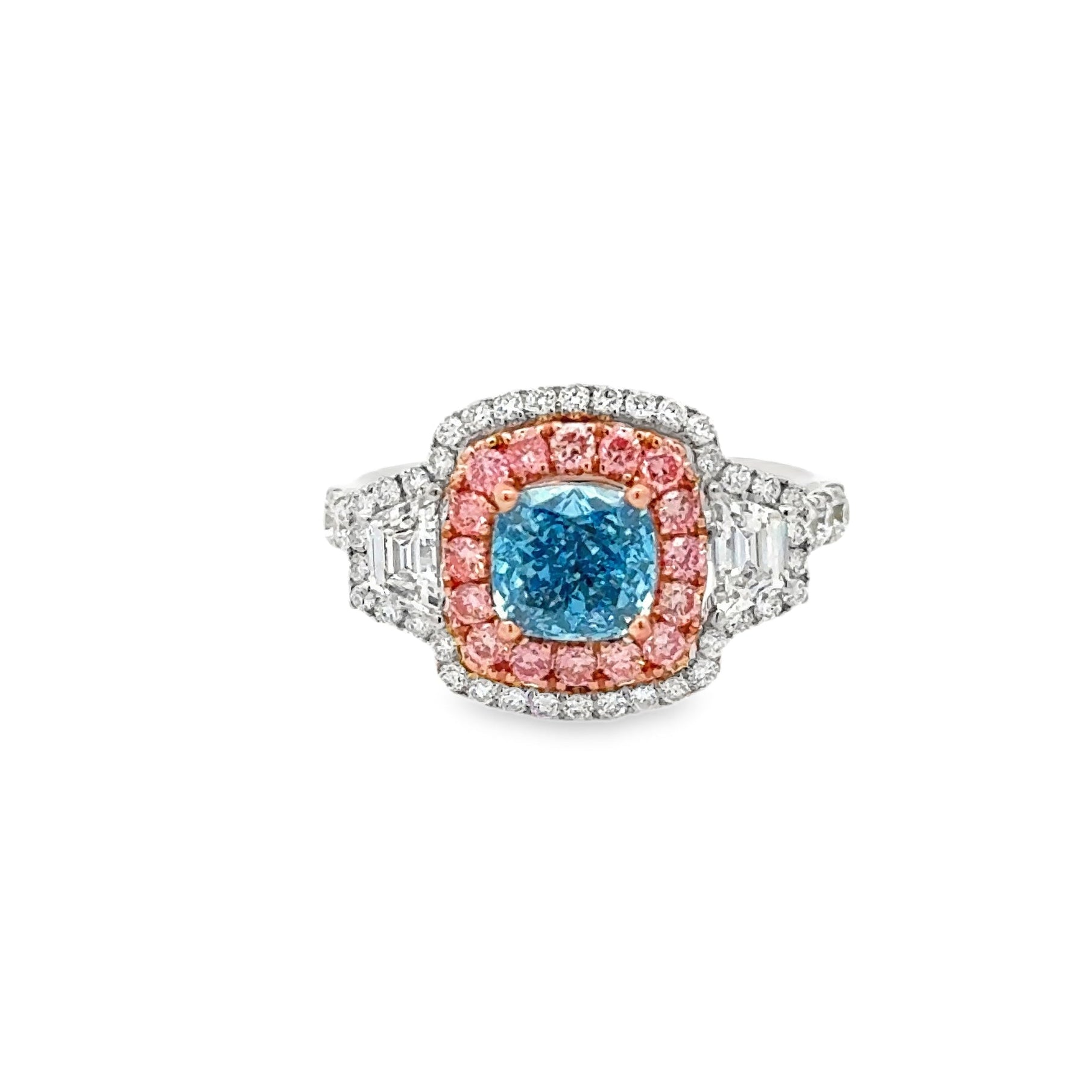 Luxury Engagement Blue Lab Diamond Ring with Pink Accent Diamonds